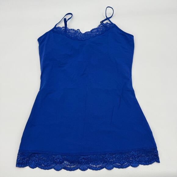 EXPRESS Lace Trim Bra Cami Tank Top Size M Blue Stretch Romantic Preppy Y2K - Picture 1 of 6